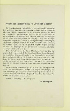 Vorwort zur Neubearbeitung der "Deutschen Gedichte"