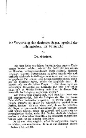 Die Verwertung der deutschen Sagen, speziell der thüringischen, im Unterricht