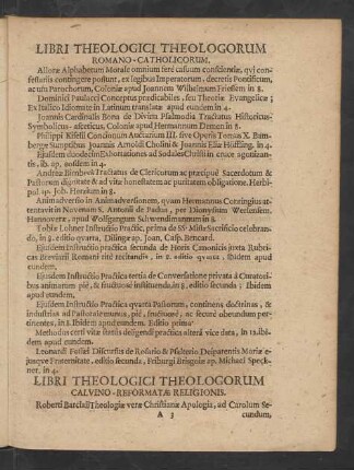Libri Theologici Theologorum Calvino-Reformatae Religionis.