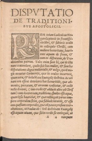 Disputatio De Traditionibus Apostolicis.