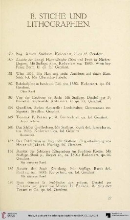 B. Stiche und Lithographien (Nr. 179-200)