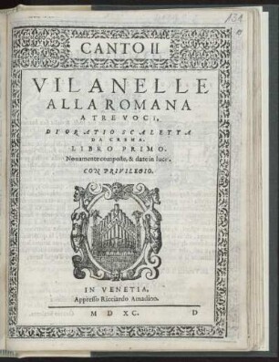 Orazio Scaletta: Vilanelle alla Romana a tre voci libro primo. Canto II