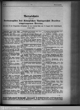 Vereinsregister : Verzeichnis der in das Vereinsregister des Königl. Amtsgerichts Dresden eingetragenen Vereine.