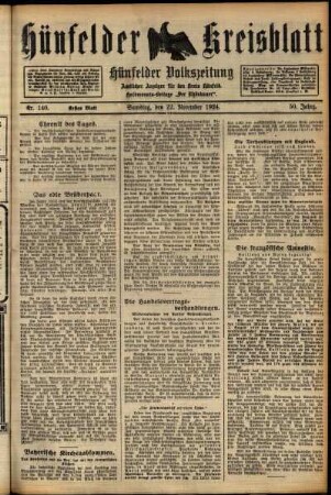 Erste Ausgabe vom Samstag, den 22. November 1924.