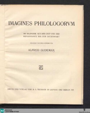 Imagines philologorum : 160 Bildnisse aus der Zeit von der Renaissance bis zur Gegenwart