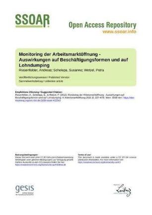 Monitoring der Arbeitsmarktöffnung - Auswirkungen auf Beschäftigungsformen und auf Lohndumping