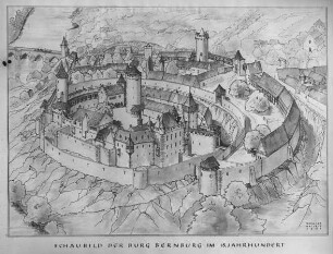 Bernburg, Burg im 15. Jh. (Zeichnung Wäscher)