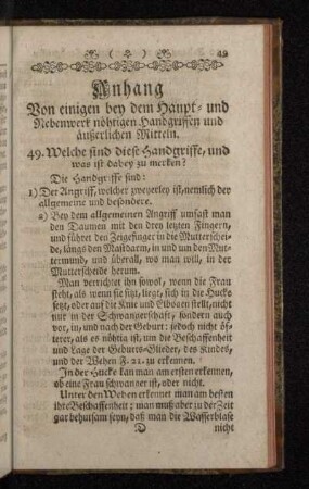 Anhang Von einigen bey dem Haupt- und Nebenwerk nöhtigen Handgriffen und äußerlichen Mitteln.