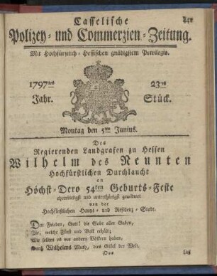 23tes Stueck, Montag den 5ten Junius 1797