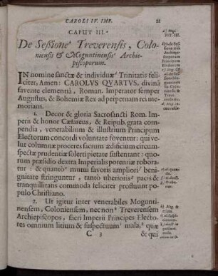 Caput III. De Seßione Treverensis, Coloniensis & Moguntinensis Archiepiscoporum