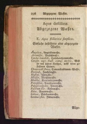 Aquae destillatae. Abgezogene Wasser