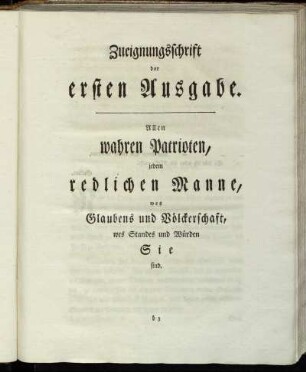 Zueignungsschrift der ersten Ausgabe.