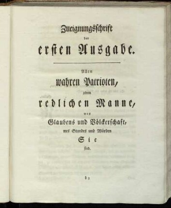Zueignungsschrift der ersten Ausgabe.