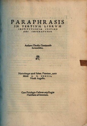 Paraphrasis in tertium librum Institutionum