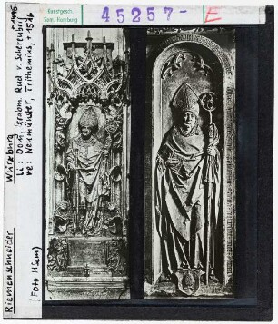Vergleich: Riemenschneider: Grabmal für Rudolf von Scherenberg, Würzburg, Dom, mit Neumünster, Trithemius