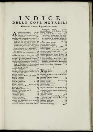 Indice Delle Cose Notabili Contenute in questi Ragionamenti Istorici.