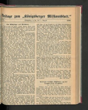 Beilage zum "Königsberger Missionsblatt". No 8. 1898.