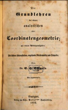 Die Grundlehren der ebenen analytischen oder Coordinatengeometrie : Mit Figurentafeln