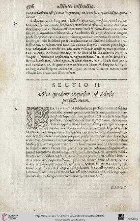 Sectio II: Alia quaedam exquisita ad Musei perfectiouem