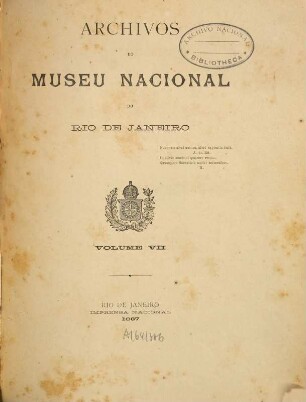 Arquivos do Museu Nacional. 7, 7. 1887