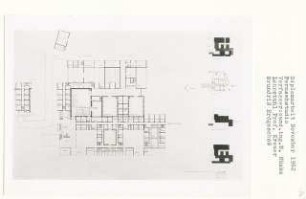 Fernsehstudio, Berlin-Westend (Diplomarbeit bei Willy Kreuer): Grundrisse Untergeschoss, Erdgeschoss 1:200, Organisation, Wege und Produktionsgruppen
