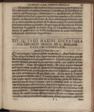 XVI. Q. Fabii Maximi Dictatura Sua Defuncti Oratio Ad L. Æmilium Paulum Consulem.