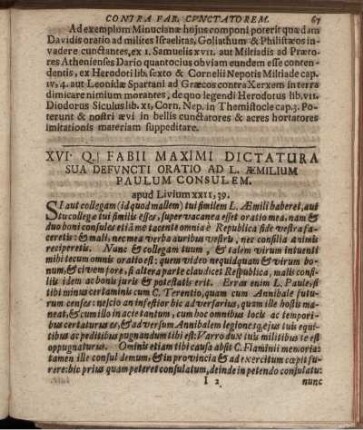 XVI. Q. Fabii Maximi Dictatura Sua Defuncti Oratio Ad L. Æmilium Paulum Consulem.