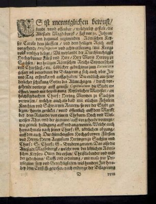 Es ist menniglichen bewust/ kundt unnd offenbar/ welcherley gestalt/ die Altestadt Magdeburgk ...