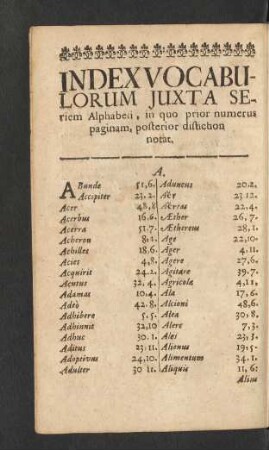Index Vocabularum Juxta Seriem Alphabeti, ...
