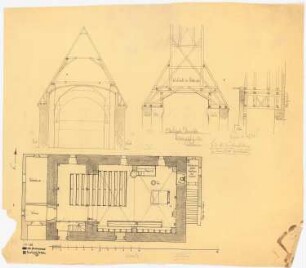 Kirche, Demnitz/Mark Umbau: Grundriss, Schnitte 1:50