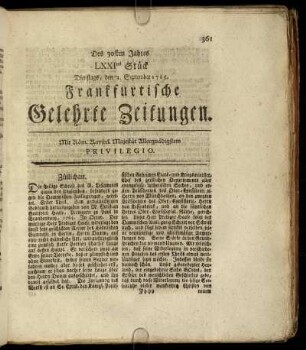 LXXItes Stück Dienstags, den 3. September 1765. - LXXXtes Stück Freytags, den 4. October 1765