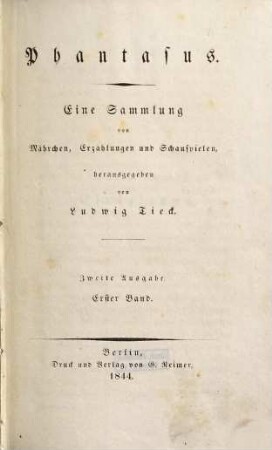 Phantasus : eine Sammlung von Mährchen, Erzählungen und Schauspielen, 1