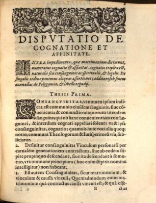 Disputatio Theologica De Cognatione Et Affinitate