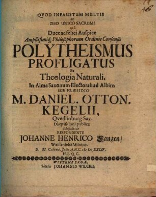 Polytheismus profligatus ex theologia naturali