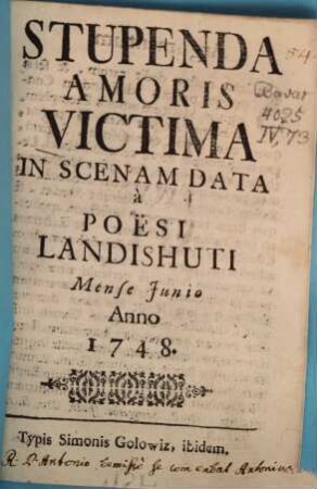 Victima Stupenda amoris ... : [Periocha]