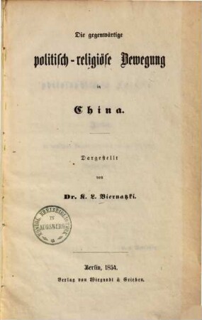 Die gegenwärtige politisch-religiöse Bewegung in China