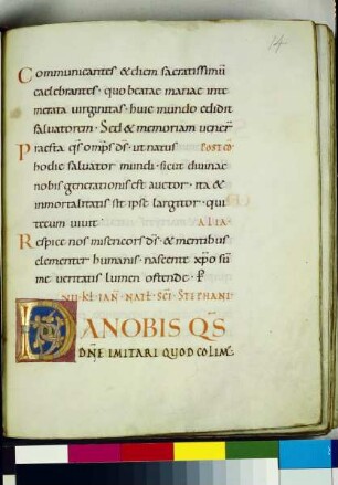Guntbald-Sakramentar — Schriftseite mit Initiale, Folio fol. 14r