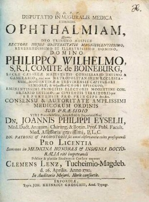 Disputatio Inauguralis Medica Exhibens Ophthalmiam