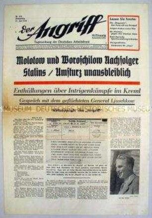 Berliner NS-Tageszeitung "Der Angriff" u.a. über parteiinterne Machtkämpfe in der Sowjetunion