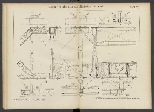 Tafel VI. Eisenbahnbrücke über den Mississippi bei Alton.