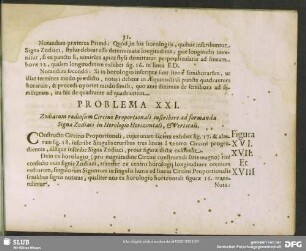 Problema XXI. Zodiacum radiosum Circino Proportionali inscribere ad formanda Signa Zodiaci in Horologio Horizontali, & Verticali