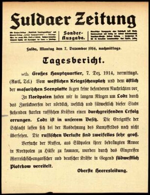 Zweite Ausgabe vom Montag, den 07. Dezember 1914.