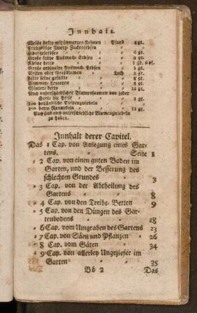 Inhalt derer Capitel