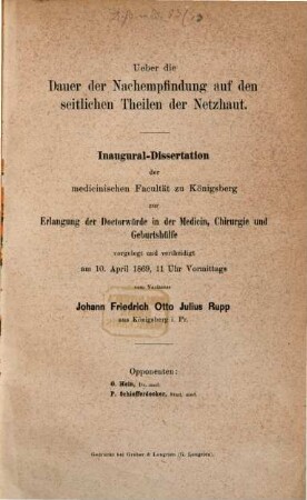 Ueber die Dauer der Nachempfindung auf den seitlichen Theilen der Netzhaut : Inaug. Diss.