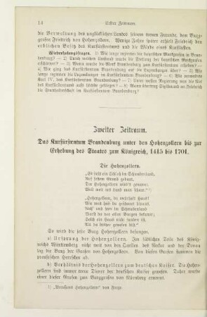 Zweiter Zeitraum. Das Kurfürstentum Brandenburg unter den Hohenzollern bis zur Erhebung des Staates zum Königreich, 1415 bis 1701
