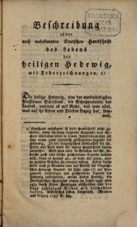 Beschreibung einer noch unbekannten Deutschen Handschrift des Lebens der heiligen Hedewig : mit Federzeichnungen