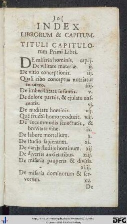 Index Librorum et Capitum.
