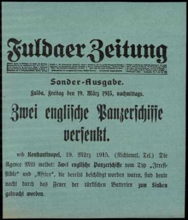 Zweite Ausgabe vom Freitag, den 19. März 1915.