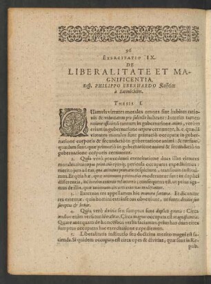Exercitatio IX. De Liberalitate Et Magnificentia