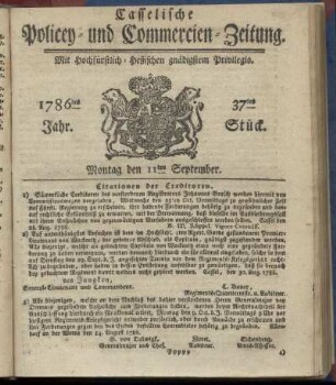 37tes Stueck, Montag den 11ten September. 1786